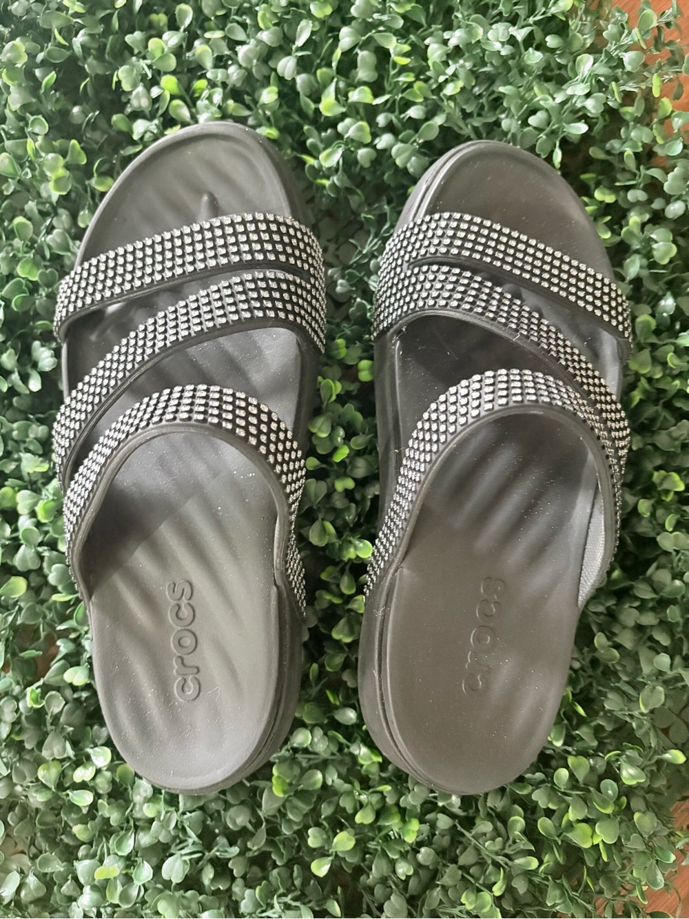 CROCS Black Crystal-Strap Slide Sandals